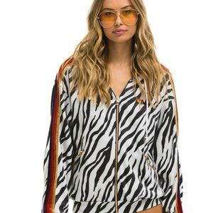 Aviator Nation Zebra Print Hoodie with Rainbow Stripes